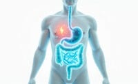 3D medical illustration of probiotics repairing the gut lining with visual elements of gut-brain connection, immune support, and histamine balance.