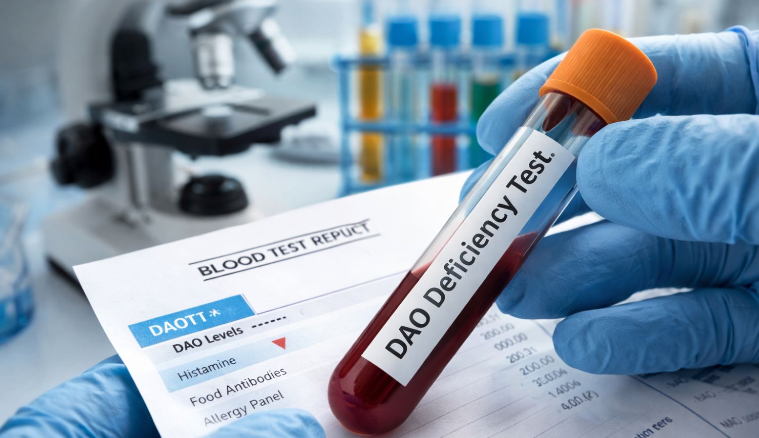 DAO deficiency test blood sample analysis for histamine intolerance diagnosis