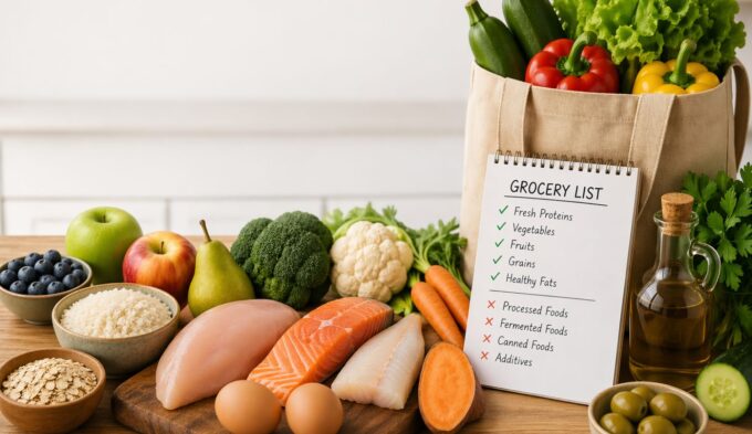 low histamine grocery list showing what to buy, what to avoid, and how to shop fresh foods to reduce histamine load