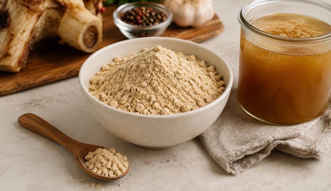 Bone broth powder and homemade bone broth ingredients