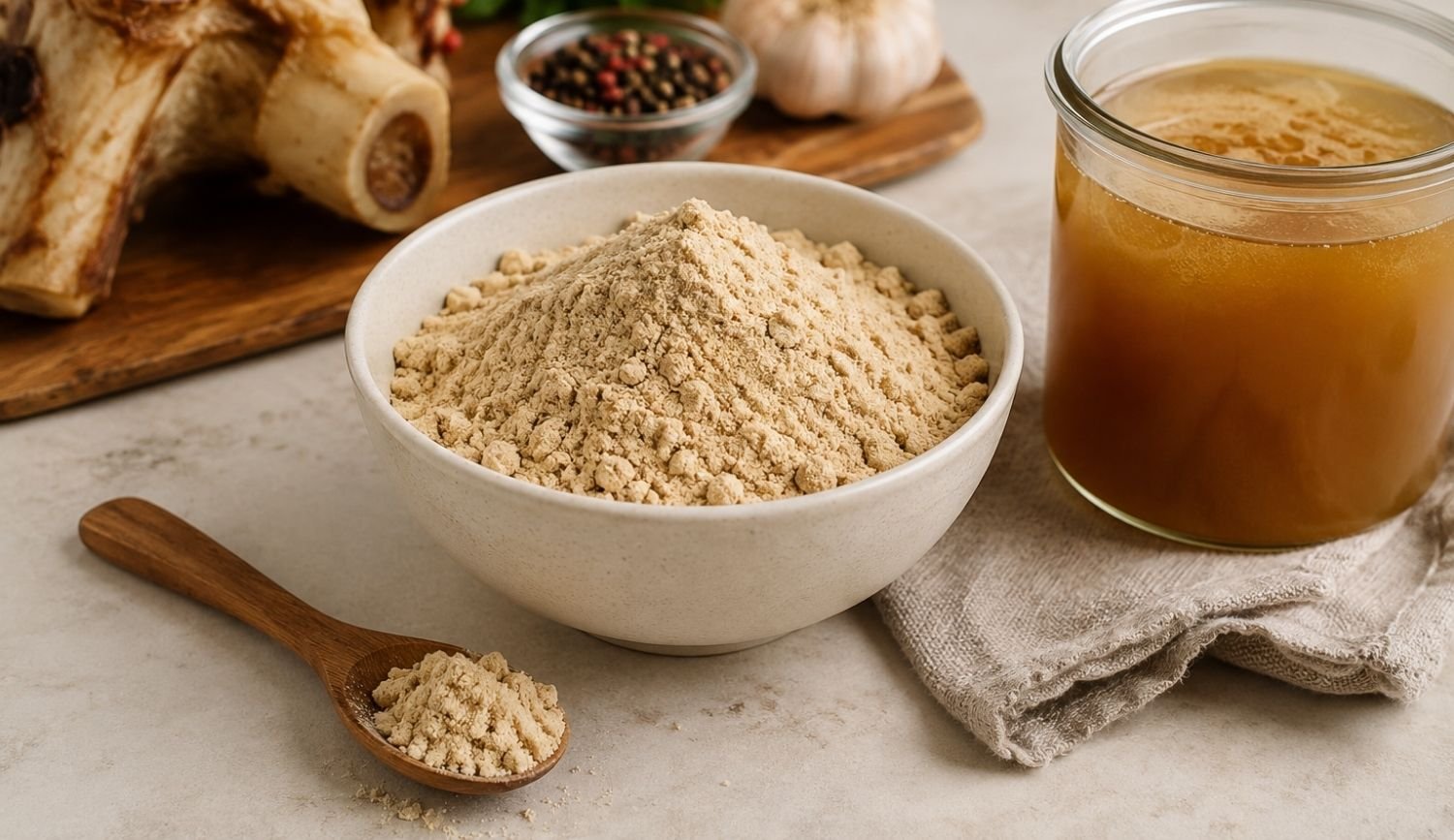 Bone broth powder and homemade bone broth ingredients