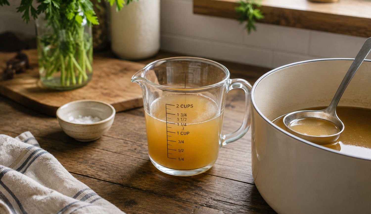 How much collagen is in bone broth shown in a bowl of rich homemade bone broth