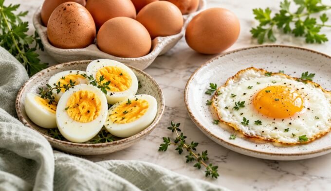 Are eggs high in histamine? Whole eggs, boiled eggs, and a fried egg