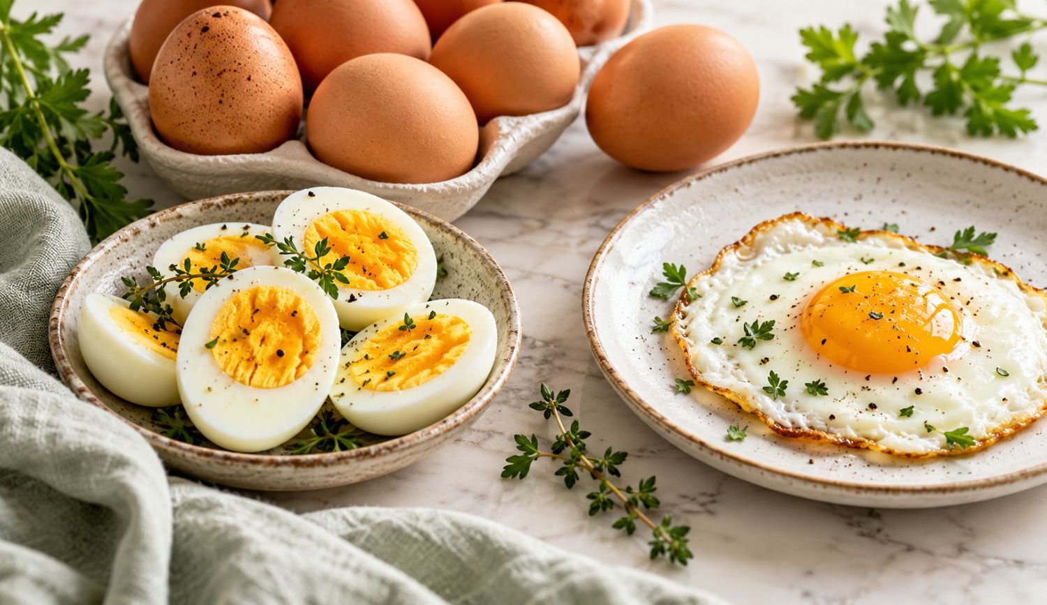 Are eggs high in histamine? Whole eggs, boiled eggs, and a fried egg