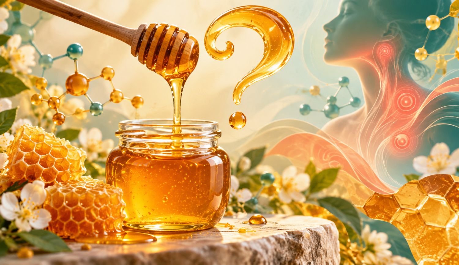 Glass jar of honey with a wooden honey dipper for a guide on honey and histamine portraying is honey high in histamine